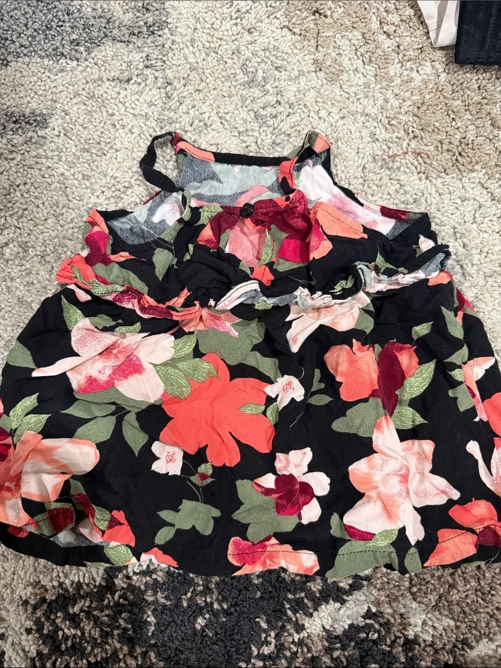 Old Navy Black Tank Top with Coral & Pink Floral Print
